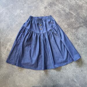 Vintage Pitchfork Denim Skirt Womens L Blue Button Front Pleated Prairie Cottage